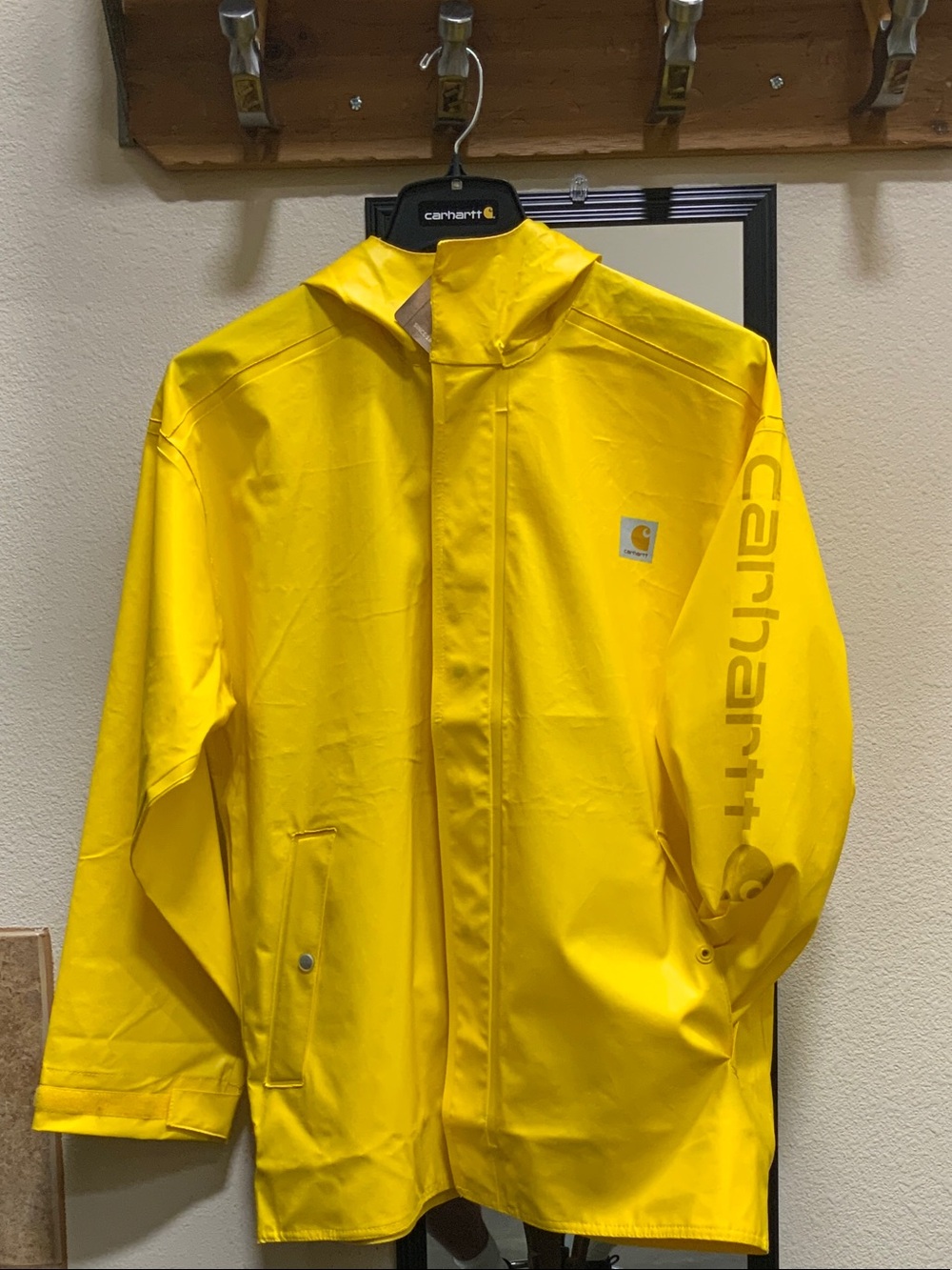 Carhartt Bright Yellow Hooded Raincoat with Sleeve Logo